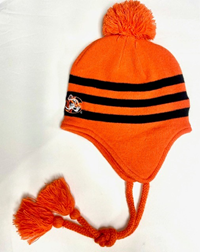 The Game Tiger Logo Striped Ear Flap with Tassel Orange Beanie