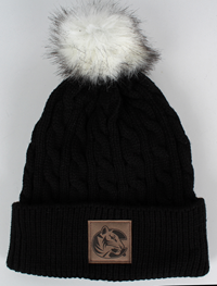 Ahead Ladies Black w/ White Pom Knit Beanie