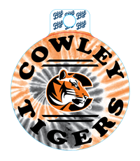 Blue84 Mini Cowley Tigers Tie Dye 1.75"x1.75" Sticker