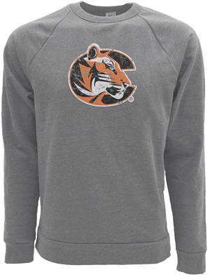 Blue84 Tri-blend Tiger Logo Distressed Crew Sweatshirt