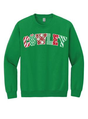 Port&Co Cowley Christmas Pattern Kelly Green Crew Sweatshirt