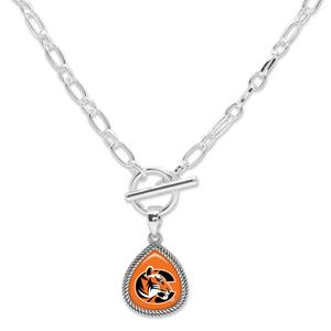 From the Heart Enterprises Willow Tiger Logo Tear Drop Charm Toggle Clasp Silver Necklace