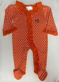 Two Feet Ahead Tiger Logo Footed Lattice Orange Onesie
