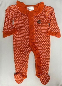 Two Feet Ahead Tiger Logo Footed Lattice Orange Infant Onesie