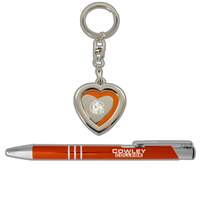 LXG Pen & Heart Cowley College Orange Key Tag Set