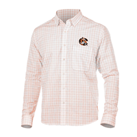 Antigua Origin Plaid Tiger Logo Long Sleeve Polo