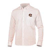 Antigua Origin Plaid Tiger Logo Ora/Wht/Gry Long Sleeve Dress Shirt