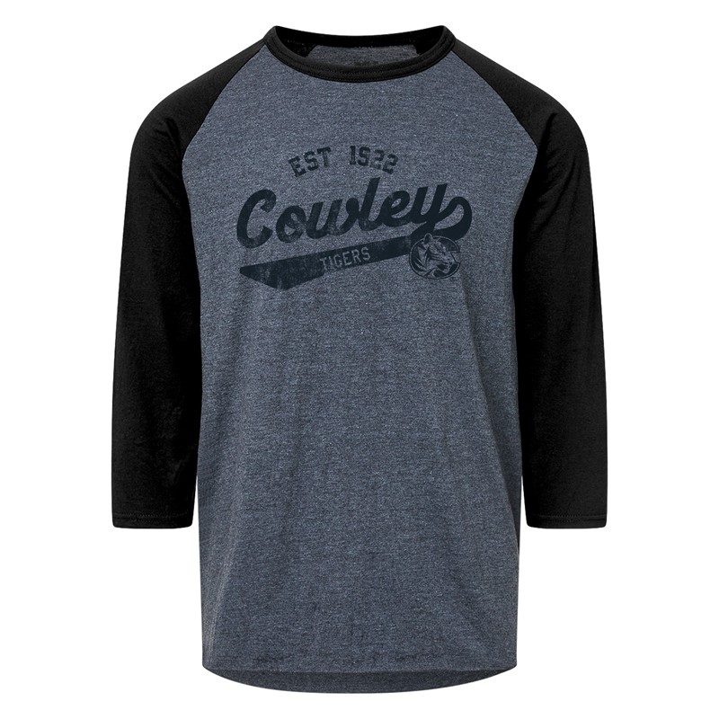 MV Sport Est 1922 Cowley Tigers w/ Tiger Logo Black/Charcoal 3/4 Sleeve T-shirt (SKU 1013119024) MV Sport Est 1922 Cowley Tigers w/ Tiger Logo Black/Charcoal 3/4 Sleeve T-shirt (SKU 1013119024)